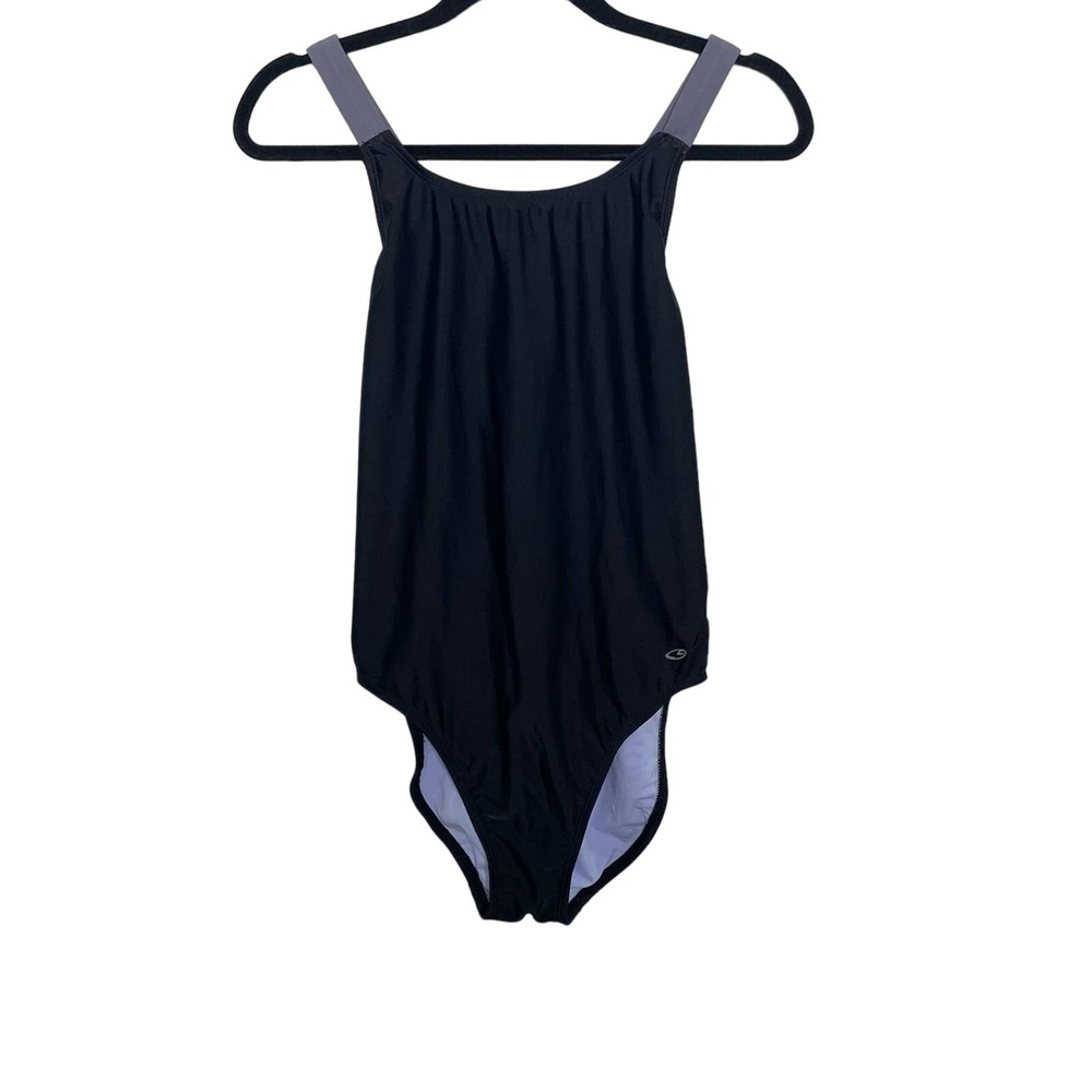 Champion Womens Black Racerback One Piece Bathing‎ Swimsuit L 12-14 Athletic